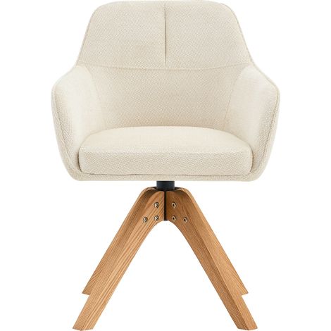 Set di 2 sedie da pranzo girevoli 360° in tessuto beige con gambe in legno di quercia, stile moderno (1/5)
