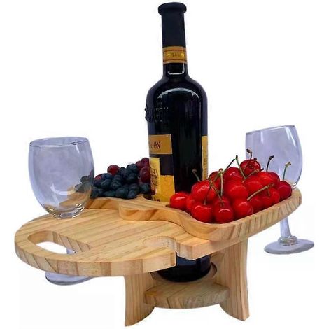 Table de pique-nique pliable avec porte-bouteilles en bois - Modèle portable pour l'extérieur (1/2)