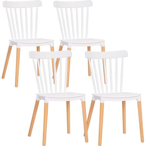 Lot de 4 chaises scandinaves hautes, assise polypropylène, pieds hêtre, 48 x 52,5 x 83 cm, blanc (1/5)