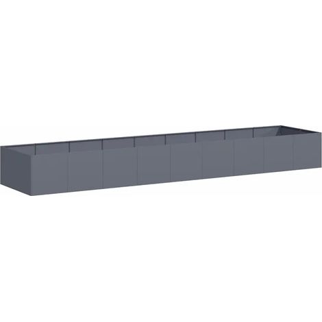 Jardinière épurée moderne 360 x 80 x 40 cm avec fond ouvert pour plantes extérieur en acier anthracite (1/5)