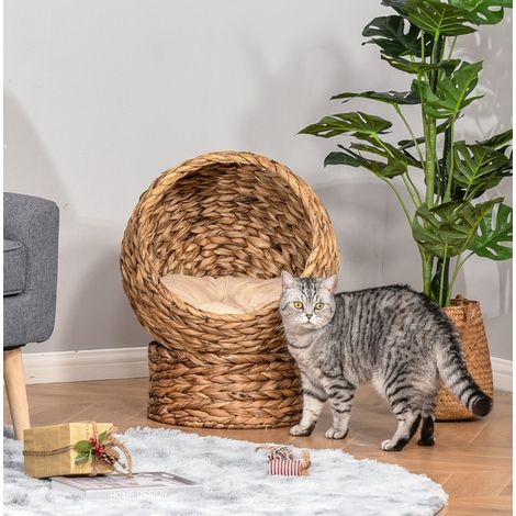 Cama para gatos de jacinto de agua marrón con cojín 50 x 42 x 60 cm (1/5)