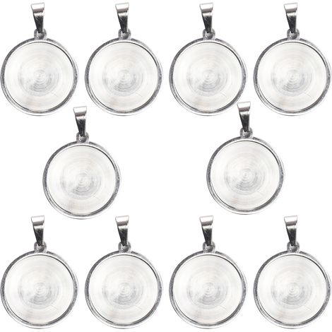 10pcs 20mm Stainless Steel Round Pendant Trays DIY Pendant Base for Jewelry Making (1/5)