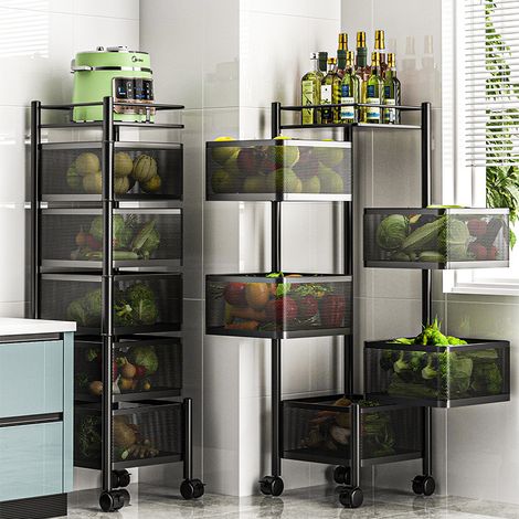 Étagère de cuisine rotative multifonctionnelle à plusieurs niveaux, chariot à provisions pour la maison, panier de rangement pour fruits et légumes (1/4)