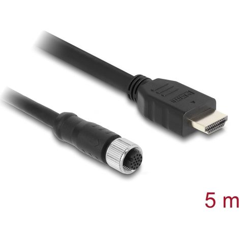 Delock M12 Kabel A-kodiert 17 Pin Buchse zu HDMI Stecker 5 m schwarz