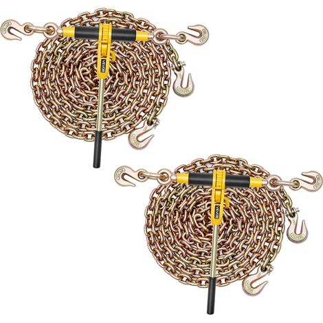 VEVOR Cadena Tensora con Trinquete, Juego de 2, Capacidad 3629 kg con Cadena 8 mm x 3,9 m Compatible 8 a 10 mm, Tensor de Cadena con Trinquete y Ganchos Ajustables para Amarre de Carga Camión Remolque (1/5)