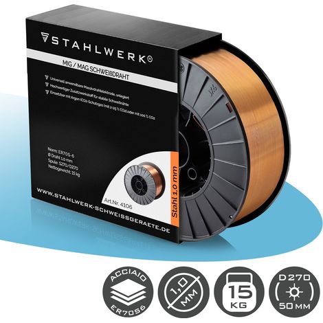 STAHLWERK Filo per saldatura MIG MAG premium bobina di filo ER70S-6 SG2 1,0 mm 15 kg