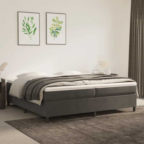 Lit à sommier tapissier et matelas - Cadre De Lit Moderne: King Size - Lit Double - Gris foncé 200x200cm Velours Chic-893184 (1/5)