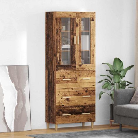 vidaXL  Highboard  Old Wood 69.5 x 34 x 180 cm Engineered Wood and Glass