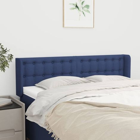 Tête de lit avec oreilles Style Classique Armoire de lit - Bleu 147x16x78/88 cm Tissu BV318759 - BonneVie (1/5)