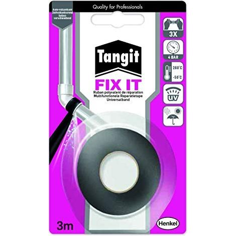 RUBAN AUTO-SOUDANT EN ÉLASTOMÈRE POUR ÉTANCHÉITÉ ET RÉPARATION DE FLEXIBLE ET TUYAUX, GRIS, BOBINE DE 3M TANGIT FIX IT 3M