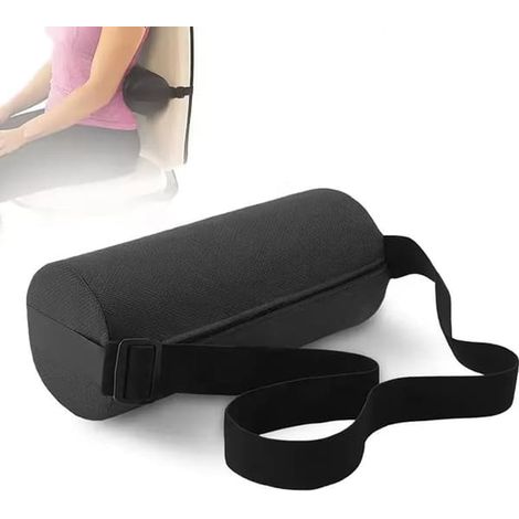 Coussin de soutien lombaire, coussin lombaire cylindrique, coussin correcteur de posture monobloc, coussin de soutien dorsal avec bande élastique 28 x 12 cm (noir) (1/5)
