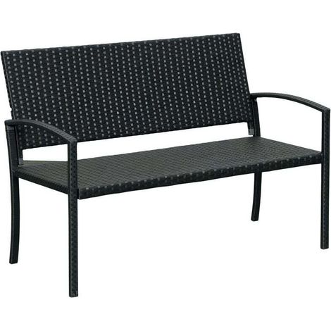Outsunny Banc de jardin 2 places style cosy chic résine tressée 4 fils imitation rotin noir (1/5)