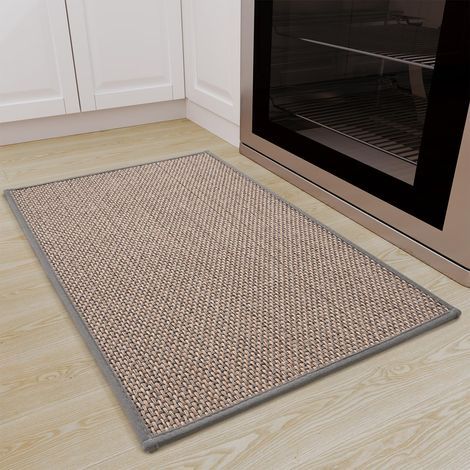 Tapis de cuisine lavable et antidérapant en caoutchouc, en jute, en lin, gris (1/5)
