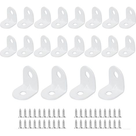 Lot de 20 équerres d'angle 20 x 20 mm, équerres d'angle à 90 degrés en métal avec 40 vis pour fixation de meubles en bois – Blanc (1/4)