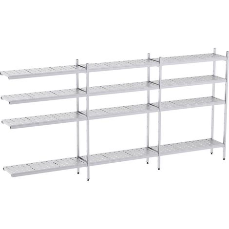 Rayonnage en Acier Inoxydable d'Angle Clayettes Perforées - 4090 à 4920 mm - 4 Niv - P400 - Distform