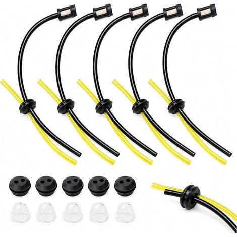 5-teiliges Kraftstoffschlauch-Set – Flexibler Gummischlauch – Filter und Primerpumpe – Für Rasenmäher und Freischneider – Schwarz und Gelb (1/5)