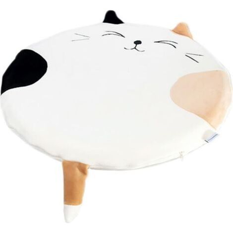 Coussin rond en peluche style chat en mousse à mémoire de forme Tatami antidérapant doux pour tabouret de bar Coussin de sol 40 x 40 cm Blanc (1/4)