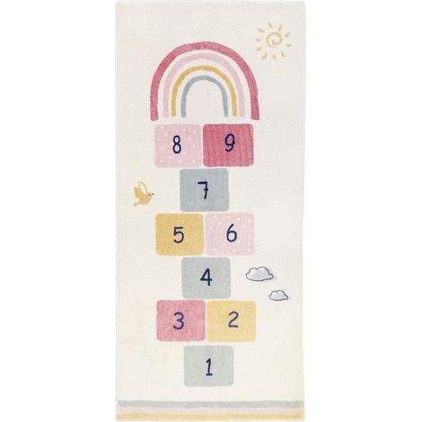 Kaelt - Tapis de Chambre Marelle Tapis éducatifs Ultra Doux pour Enfants Tapis de Pépinière Rectangulaires pour Salle de Jeux de Chambre à Coucher(Beige,60x160CM) (1/4)
