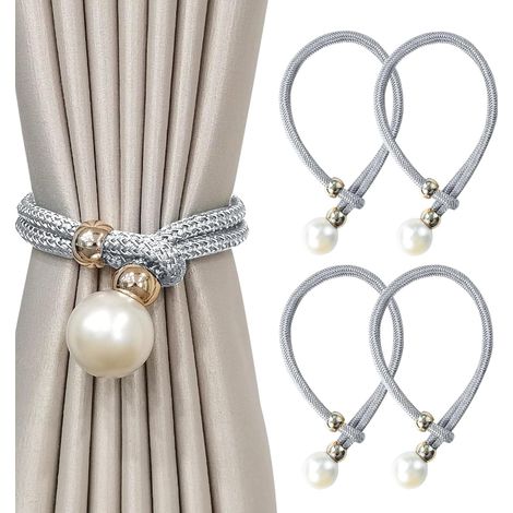 4 Pièces Embrasse pour Rideaux,Embrases pour Voilages Grandes Perles pour Décoration de Maison, Bureau Etc. (Gris)