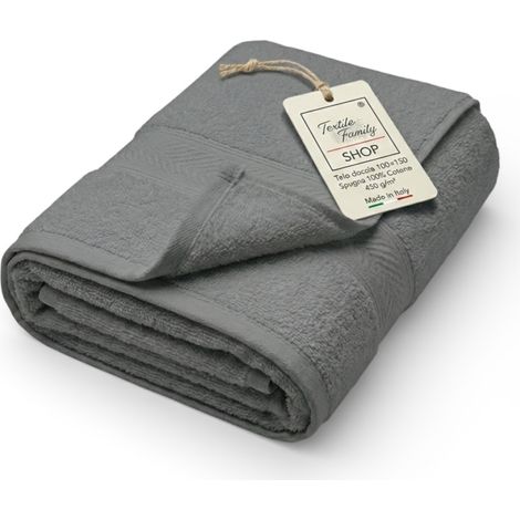 Telo Doccia Grisaglia 100x150 in Spugna 100% Cotone 450 g/m² Made in Italy (1/5)