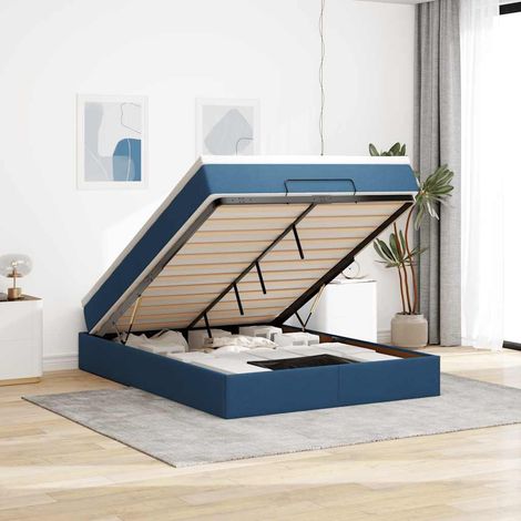 Ottoman-Bett mit Matratze Blau 140x200 cm Stoff (1/5)