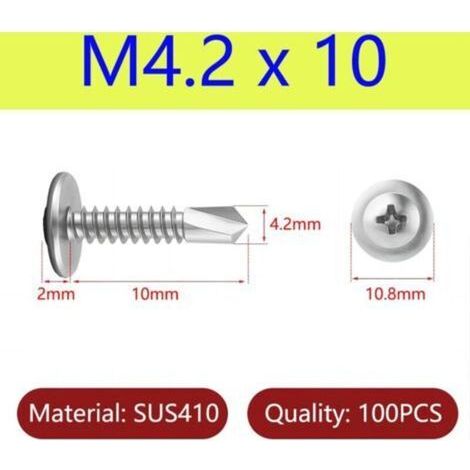 Vis Autotaraudeuses, 100 Pièces Vis à Tôle Autoperceuses, Vis en Acier Inoxydable, Fixation Tôle Bardage Métallique Chéneaux, M4.2 x 10 MM (1/5)