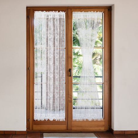 Lot de 2 Rideaux Transparents en Dentelle pour Porte Avant en Verre, Rideaux de Porte Demi-Courts avec embrasses, 63,5 x 101,6 cm (l x L), 2 pièces (1/5)