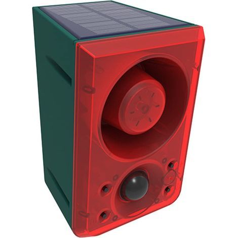 Détecteur de Mouvement Solaire Alarme Sirène Lumineuse de Sécurité pour l'Extérieur 130db Son enregistrable avec télécommande Coup de feu Chien aboiement (1/5)