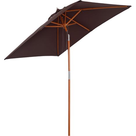 Parasol de jarden rectangulaire 200 x 150 x 235 cm, enclenable, avec traitement anti-UV et mât en bois, idéal pour terrasse, patio ou café.
