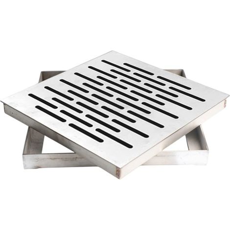 Grille de drainage carrée en acier inoxydable avec cadre, antidérapante et à débit rapide, pour sol intérieur et extérieur (250 x 250 x 20 mm)