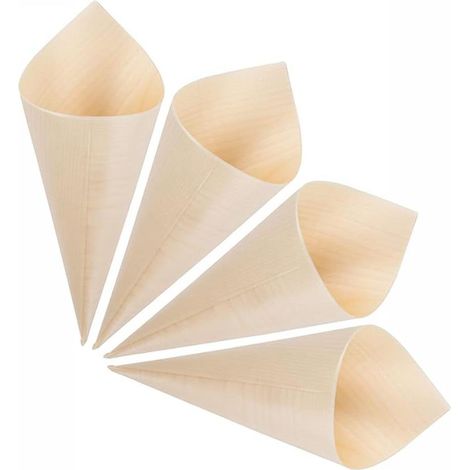 Paquet de 100 cornets de charcuterie jetables en bois, grand format, 18 cm de hauteur, 7 cm de diamètre (1/5)