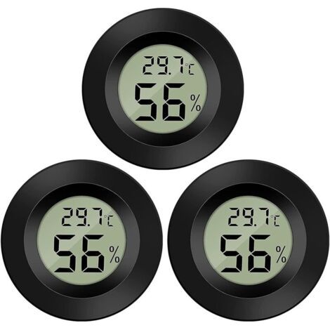 Mini Digital LCD Thermomètre Hygromètre Température Humidité -5070℃ 10%99% RH Thermomètre Portable Thermo Hygromètre Indicateur pour Bureau Cuisine Humidors Incubateurs Reptiles (3 PCS - noir) (1/5)