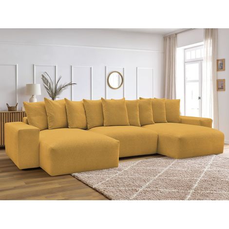 BOBOCHIC - Canapé panoramique convertible coffre VOLTAIRE tissu chiné Jaune (1/5)