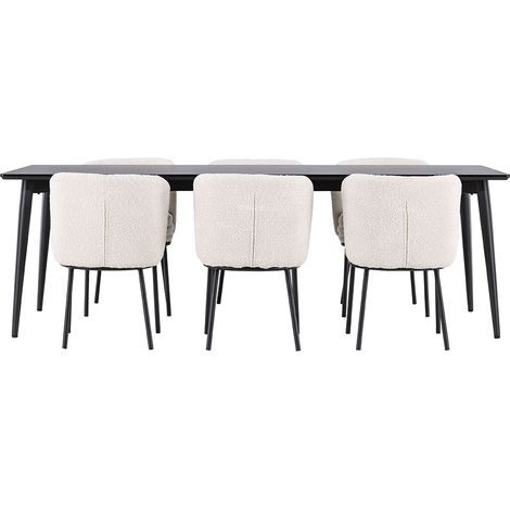 Ellis Essgruppe Tisch 85x230cm und 6 Boucle Stühle schwarz.