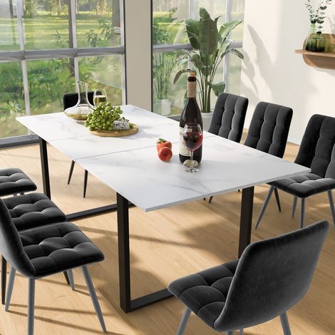 Tavolo da pranzo allungabile 140/180x80x75 cm bianco MDF con 8 sedie - MEUBLIV (1/5)