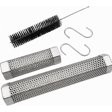 Kit tube fumoir hexagonal en acier inoxydable 15 cm avec 2 crochets et 1 pinceau, ensemble de fumage compact pour barbecue en terrasse (1/4)