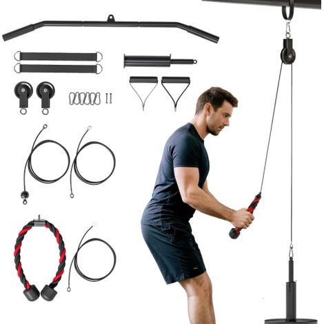 Macchina per trazioni alla lat machine, attrezzo da palestra, sistema di carrucole a cavo, allenamento per la forza delle braccia, adatta per l'allenamento a casa e sul campo. (1/5)