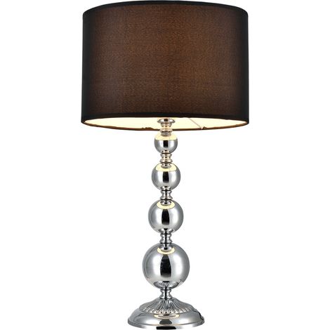 Lampe de table chevet bureau liseuse méta diamètre 29 cm tissu chrome et noir (1/3)