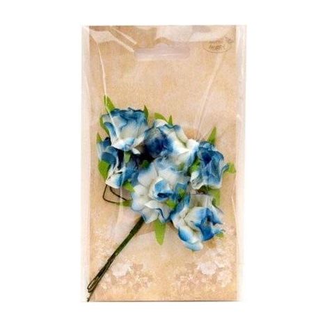 Fleurs en tissu bleues et blanches de 3 cm, lot de 6