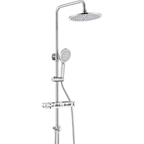 Colonne de douche, douchette à 4 jets, étagère murale réglable, Chrome, 72cm-110cm (1/2)