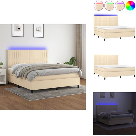 Boxspringbett mit Matratze & LED Creme 180x200 cm Stoff - Boxspringbett - Betten - Schlafräume - Cremefarbenes Bett - Massivholzbette (1/5)