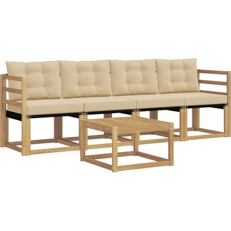 Conjunto de sofás de exterior con cojín 5 pcs y Beige vidaXL (1/5)