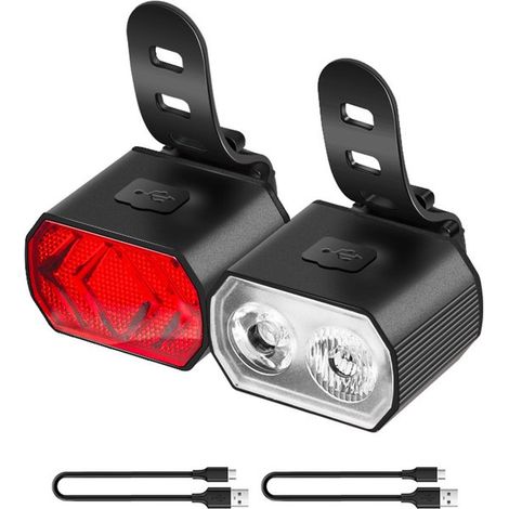 Iluminación delantera y trasera para bicicleta，luz LED recargable por USB con 6 modos de iluminación (1/5)