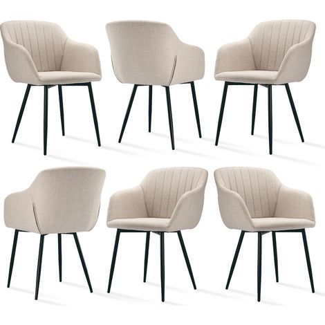 Goeurvant Sedie da pranzo minimaliste con seduta ampia e braccioli ergonomici, combinazione di comfort ed eleganza - Set di 6 - Beige (1/5)