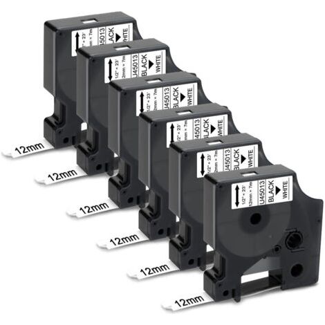 royaluxe-6x Ruban pour Étiqueteuse Compatible pour Dymo D1 45013 S0720530 45013s Rubans d'étiquettes pour Dymo LabelManager 160 100 150 120P 200 280 220P , 12mm x 7m(Noir sur Blanc) (1/5)