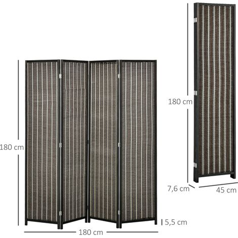 Paravent japonais 4 volets pliable en bambou marron, 180x180 cm, cloison de séparation pour salon et chambre, préserve l'intimité, décoration intérieure. (1/5)