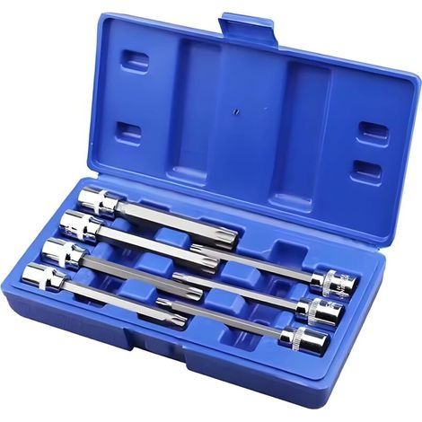 7Pcs Douille Torx Male 3/8'', Douille pour clé, longues douilles Torx, longues douilles Torx T25, T30, T40, T45, T50, T55 et T60 110 mm avec Boîte Coffret de 7 longues douilles Torx T (1/4)