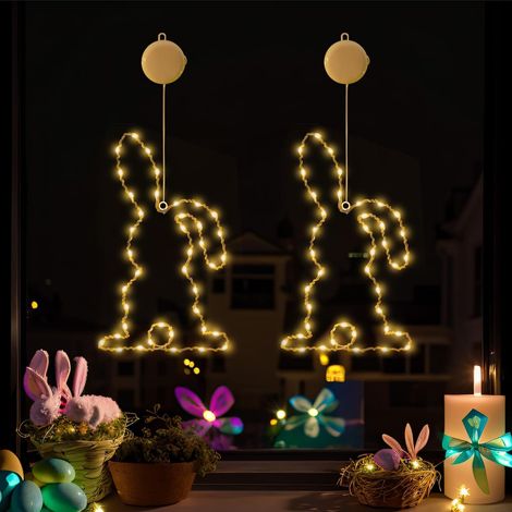 Décoration de Noël Interieur Exterieur,2 Pièces De Lapin Paques Led lumière de la Fenêtre,Intérieur Lumière de Décoration,Décoration de Pâques,Pour Jardin,Salon,Chambre à Coucher,Fête (1/5)