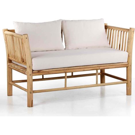 Divanetto da giardino 2 posti in teak con cuscini ecru - Shein (1/5)
