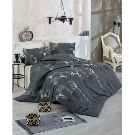 Bettwäsche-Set - 1 Bettbezug 220x240 cm + 2 Kissenbezüge 60x60 cm - 65% Baumwolle, 35% Polyester - Anthrazit